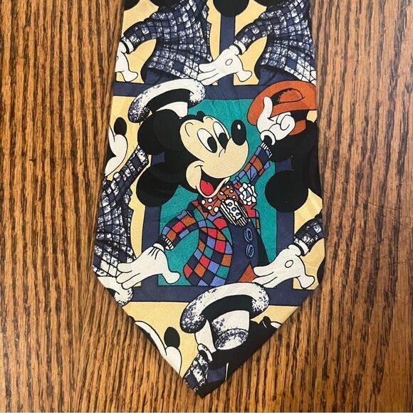 Vintage Disney Mickey Mouse Showtime Entertainment Tie Navy & Tan Silk - Picture 2 of 10